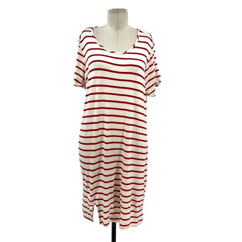 Amour Vert T-Shirt Dress Ivory Cream Red Stripe Jersey Short Sleeve Size Large